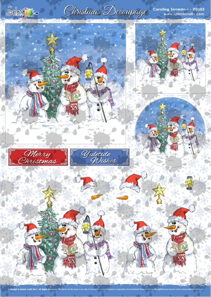 A4 Christmas Decoupage - Caroling Snowman